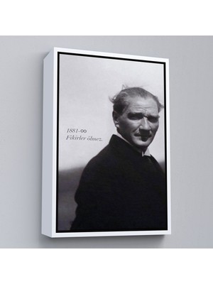 Beyaz Çerçeveli Atatürk Portre Tablosu Mustafa Kemal Atatürk Dikdörtgen Dekoratif Kanvas Tablo