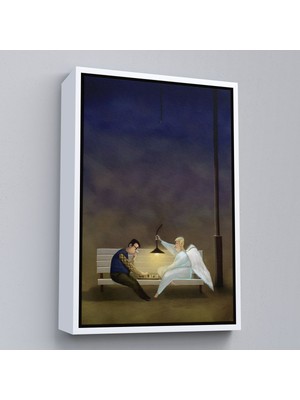 Beyaz Çerçeveli Melek Iyi Insanlara Yardım Ediyordekoratif Tablo