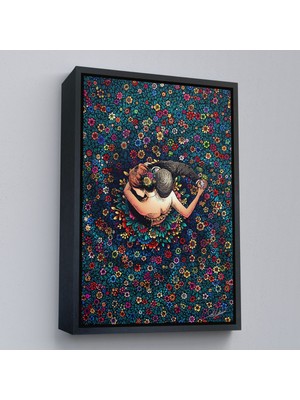 Siyah Çerçeveli Renkli Çiçekler Içinde Dans Eden Sevgililer Duvar Tablosu