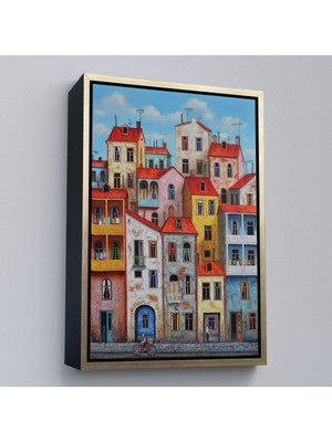 Altın Çerçeveli Eski Gürcistan Tiflis Şehir Manzara Tablosu