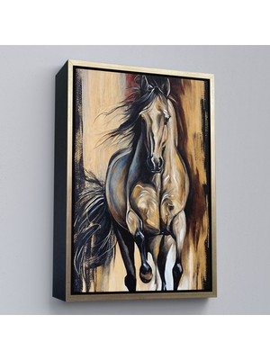 Siyah Çerçeveli Modern Siyah At Soyut Tablo