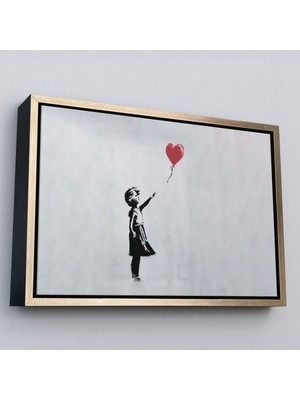 Altın Çerçeveli Banksy Kırmızı Balonu Uçup Giden Kız Kanvas Tablosu
