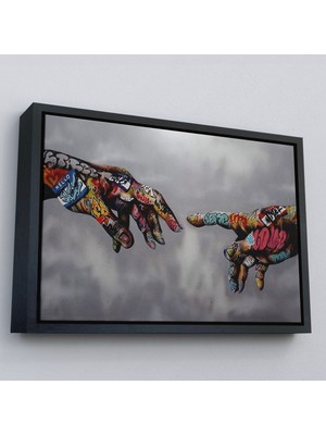 Siyah Çerçeveli Tanrının Eli Tablo, Hıristiyanlara Hediye, Incil Severler, Banksy Graffiti Sanatı