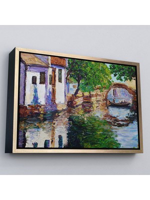 Altın Çerçeveli Yağlıboya Kanal Manzarası Dekoratif Kanvas Duvar Tablosu