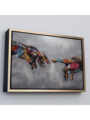 Altın Çerçeveli Tanrının Eli Tablo, Hıristiyanlara Hediye, Incil Severler, Banksy Graffiti Sanatı