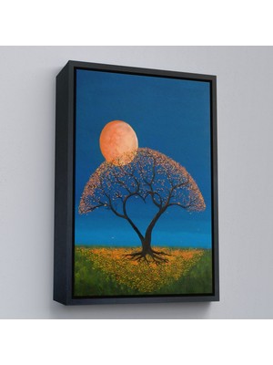 Siyah Çerçeveli Gece Ay Işığındaki Aşk Ağacı Dekoratif Duvar Tablosu