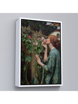 Beyaz Çerçeveli Gül Koklayan Güzel Helen Dekoratif Duvar Tablosu