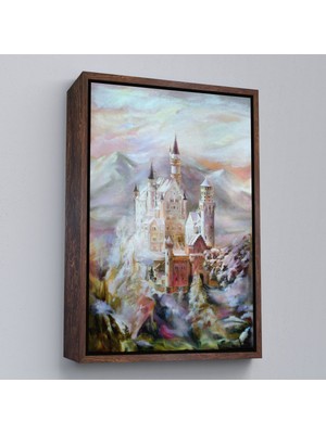 Kahverengi Çerçeveli Dağların Arasındaki Şato Kanvas Tablo