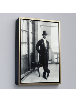 Altın Çerçeveli Atatürk Portre Tablosu Mustafa Kemal Atatürk Dikdörtgen Dekoratif Kanvas Tablo