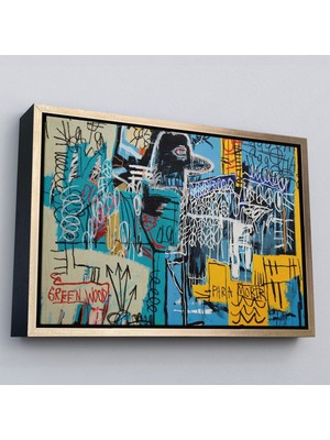 Altın Çerçeveli Jean Michel Basquiat Mavi Kuş Kanvas Tablo