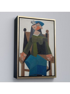 Altın Çerçeveli Pablo Picasso - Koltukta Oturan Soyut Kadın Tablosu
