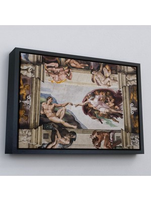 siyah çerçeveli  yaratılışı uzanan eller kanvas tablo,  eli, tanrının eli