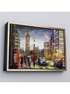 Çerçeveli Ingiltere Londra Da Gece Yağlıboya Görünüm Dekoratif TABLO-3542