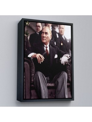 Çerçeveli Atatürk Portre Tablosu Mustafa Kemal Atatürk Dikdörtgen Dekoratif Kanvas Tablo-58