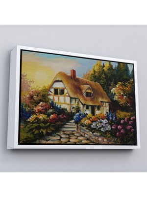 Çerçeveli Bahçeli Orman Evi Yağlıboya Dekoratif Kanvas Duvar TABLOSU-3447