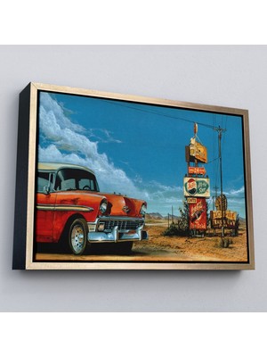 Çerçeveli Kırmızı Klasik Araba TABLOSU-6660
