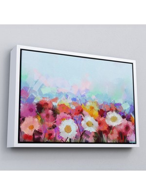 Altın Çerçeveli Güzel Çiçekler Yağlıboya Görünüm Dekoratif Kanvas Duvar Tablo