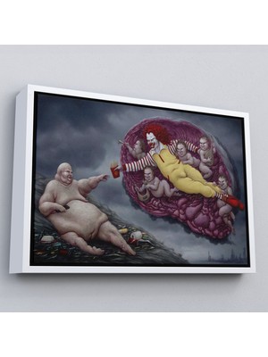 beyaz çerçeveli  / tanrının eli temalı dönemin kapitalizmini vurgulayan kanvas tablo