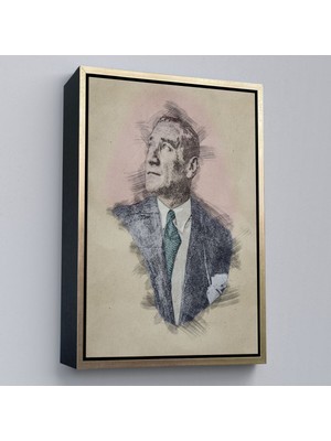 Çerçeveli Mustafa Kemal Atatürk'ün Kalem Eskizi Portre Çizimi Dekoratif Kanvas Tablo-80
