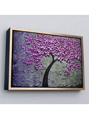 Çerçeveli Pembe Çiçek Ağacı Yağlıboya Görünüm Dekoratif Kanvas Duvar TABLOSU-3706