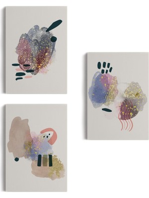 3’lü Tablo Soyut Figürlü Dekoratif Duvar Tablo Seti-Az-25