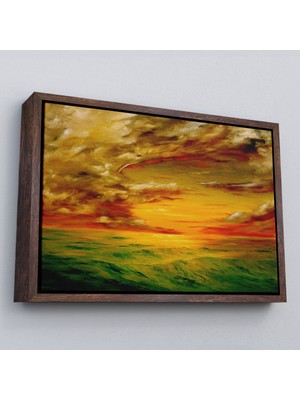 Altın Çerçeveli Deniz Manzarası Yağlıboya Görünüm Dekoratif Kanvas Duvar Tablosu