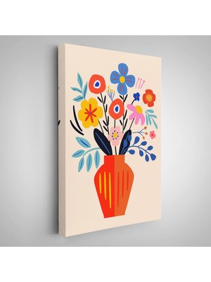 Minimalist Çiçek Mavi Vazoda Renkli Buket TABLOSU-7668