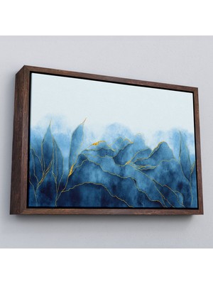 Çerçeveli Altın Damarlı Soyut Mavi Mermer Taş Dokulu Kanvas TABLO-5042