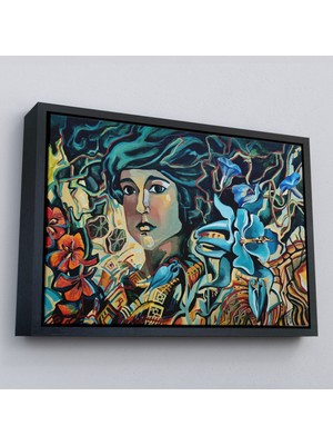 Çerçeveli Çiçekler Arasındaki Kadın Duvar TABLOSU-3729