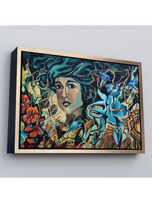 Çerçeveli Çiçekler Arasındaki Kadın Duvar TABLOSU-3729