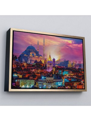 Çerçeveli Galata Kulesi Sultan Ahmet Camii ve Şehir Manzara TABLOSU-6514