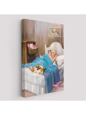 Dianne Denge'in Kedi Sever Yaşlı Kadın Mutluluğun Resmi TABLOSU-6383