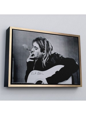 Çerçeveli Kurt Cobain Sigara Içen Ünlü Baskı Duvar Sanatı Kanvas Tablo, Nirvana BASKI-5405