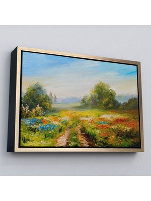 Çerçeveli Çiçek Tarlası Yağlıboya Görünümlü Duvar TABLOSU-1203