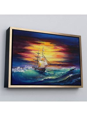 Çerçeveli Büyük Dalgalı Okyanusdaki Yelkenli Duvar TABLOSU-3491