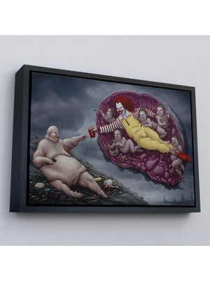 çerçeveli  / tanrının eli temalı dönemin kapitalizmini vurgulayan kanvas tablo-5090