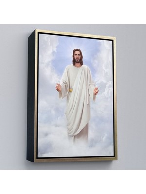 Çerçeveli Rab Isa Bulutlarda Göründü, Kilise Hediyesi Hristiyan Kanvas TABLO-5289
