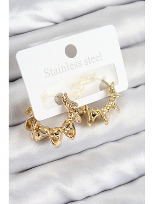 Mç Plus Pirinç Kıvrımlı Halka Model Gold Renk Kadın Küpe
