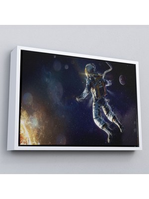 Çerçeveli Astronot Duvar Sanatıkanvas Tablo, Uzay Posteri, Astronot Uzayda, Gezegen Arka PLANI-5381