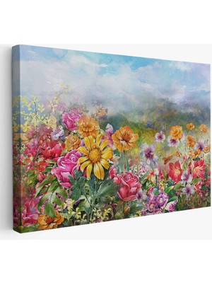 Çok Renkli Çiçekler Manzara Kanvas Duvar TABLOSU-3426
