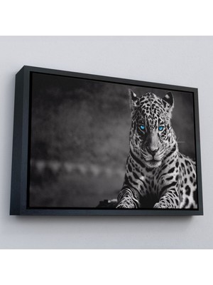 Çerçeveli Mavi Gözlü Leopar Dekoratif Kanvas TABLO-1162