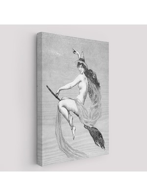 Süpürgedeki Cadı, Gotik Sanat Çıplak Cadı Duvar TABLOSU-5190