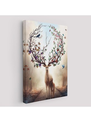 Geyik Yboynuzları Üzerinde Renkli Kuşlar TABLOSU-6477