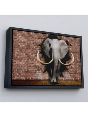 Çerçeveli Duvardan Çıkan Fil Dekoratif Kanvas Duvar TABLOSU-3620