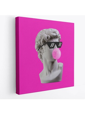 Piksel Gözlüklü David'in Kafasının Alçı Heykeli Kanvas Tablo, Pop ART-5064