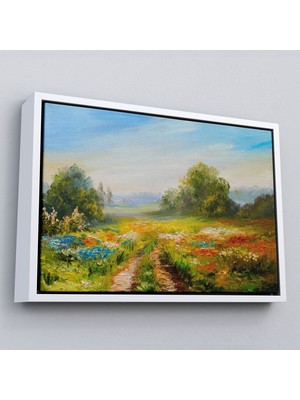 Çerçeveli Çiçek Tarlası Yağlıboya Görünümlü Duvar TABLOSU-1203