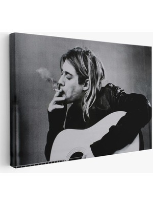 Kurt Cobain Sigara Içen Ünlü Baskı Duvar Sanatı Kanvas Tablo, Nirvana BASKI-5405