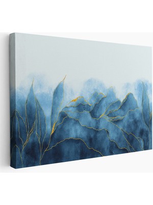 Altın Damarlı Soyut Mavi Mermer Taş Dokulu Kanvas TABLO-5042