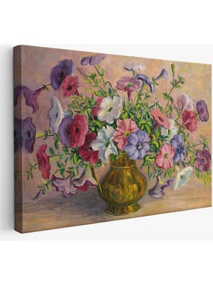 Vazoda Çiçekler Vintage Yağlıboya Görünüm Dekoratif Kanvas Duvar TABLOSU-3672