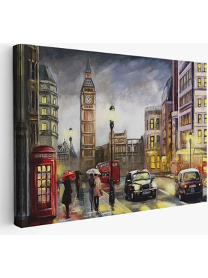 Ingiltere Londra Da Gece Yağlıboya Görünüm Dekoratif TABLO-3542